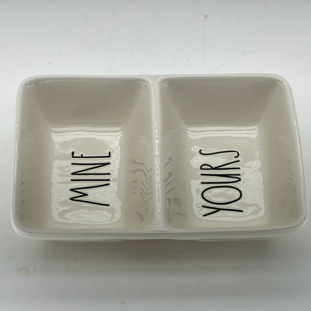 Rae Dunn Mine Yours Divided Dish Tray Keys Jewelry Snacks Nuts Candy Catchall
